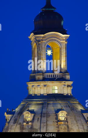 Dresden: Lantern Frauenkirche church with Moravian Star Christmas, Germany, Sachsen, Saxony, Stock Photo