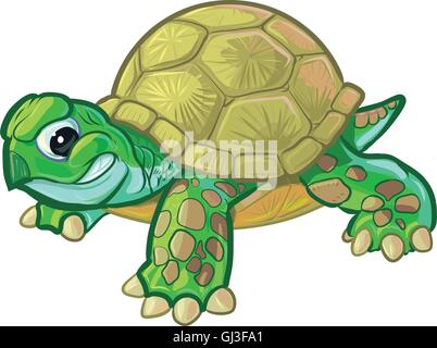 Vector cartoon clip art illustration of a cute but tough baby turtle or tortoise mascot with a feisty smirk or smile. Stock Vector