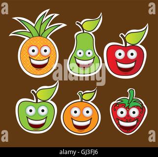 Cartoon fruits with big eyes and big smile vector illustration Stock Vector