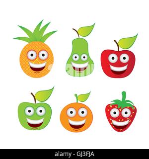 Cartoon fruits with big eyes and big smile vector illustration Stock Vector