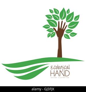 Illustration recycling hand forming a tree with leaves helping n Stock Vector