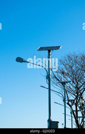 Solar lamp post on the blue sky and the tree in the background Stock Photo