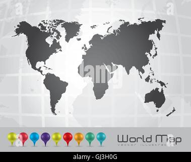 illustration of world map with pointers to find places and sites Stock Vector