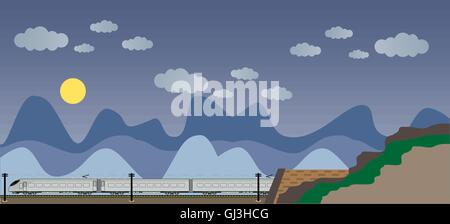 High speed train with mountain view background Stock Vector