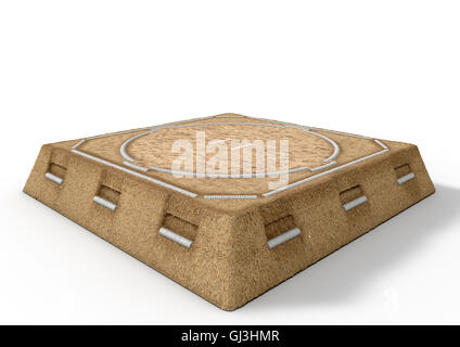 A 3D render of an empty traditional sumo wrestling ring made with sand on an isolated white studio background Stock Photo