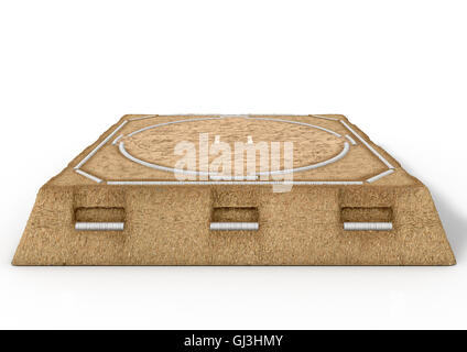 A 3D render of an empty traditional sumo wrestling ring made with sand on an isolated white studio background Stock Photo