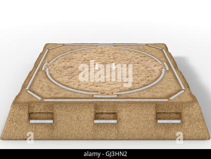 A 3D render of an empty traditional sumo wrestling ring made with sand on an isolated white studio background Stock Photo