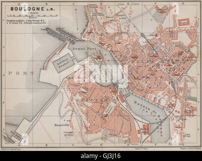 BOULOGNE-SUR-MER. Vintage town city map plan. Pas-de-Calais, 1930 Stock ...