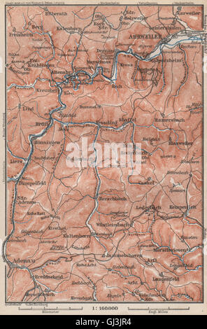 AHR & ADENAUER BACH VALLEYS. Ahrweiler Altenahr topo-map. Germany, 1896 ...