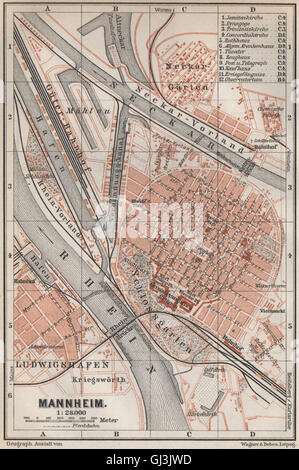 MANNHEIM antique town city stadtplan. Baden-Württemberg karte, 1903