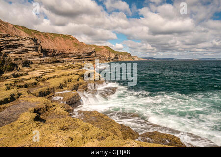 The view towards Scarborough from Filey Brigg below Carr Naze, Filey Stock Photo