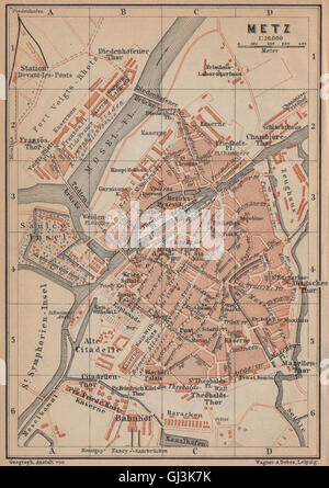 METZ antique town city stadtplan. Moselle carte. BAEDEKER, 1913 antique ...