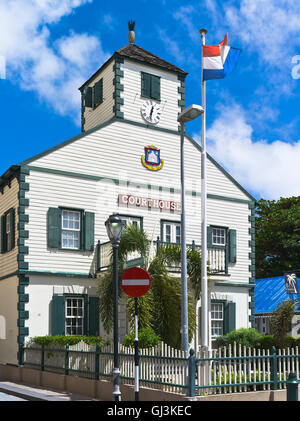 dh Philipsburg ST MAARTEN CARIBBEAN Colonial courthouse clock tower building Dutch flag flagpole