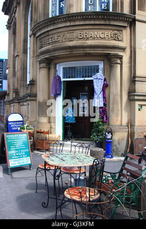 An eclectic mix of items for sale outside Heeley Bank Antiques Centre in the Antiques Quarter, Sheffield,Yorkshire, England UK Stock Photo