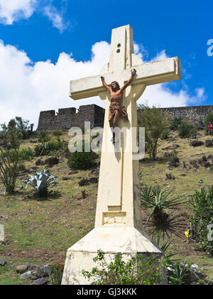 dh Marigot castle ST MARTIN CARIBBEAN Jesus on cross crucifiction statue  fort louis Stock Photo