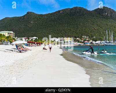 dh Philipsburg ST MAARTEN CARIBBEAN White sand beach sunbathers sun loungers jet skiier Stock Photo