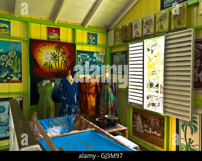 dh Botantic Gardens West Indies ST KITTS CARIBBEAN Batiks dying clothes traditional hand dyeing batik crafts Stock Photo
