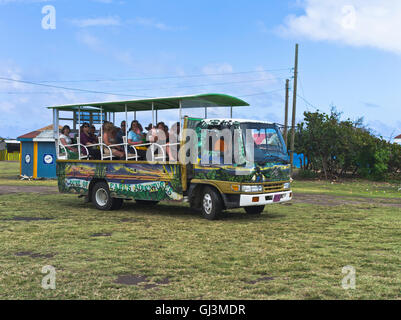 dh Cruise ship excursion ST KITTS CARIBBEAN Tourist taxi open air bus with tourists vacation holiday tour Stock Photo