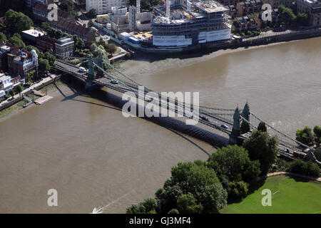 aerial view of Hammersmith Bridge over the River Thames, London, UK Stock Photo