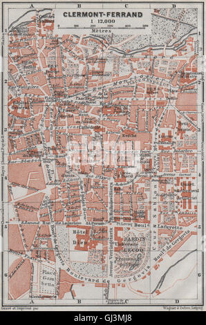 CLERMONT-FERRAND antique town city plan de la ville. Puy-de-Dôme carte, 1907 map Stock Photo