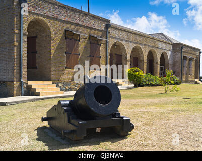 dh Fort King George museum TOBAGO CARIBBEAN Old colonial buildings Scarborough mortar cannon Stock Photo