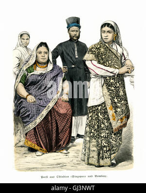 Costumes of India, 19th Century. Parsi, of East India, Bombay Stock Photo