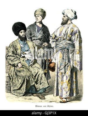 Fashions of Central Asia, 19th Century. Men of Khiwa, Uzbekistan. Stock Photo