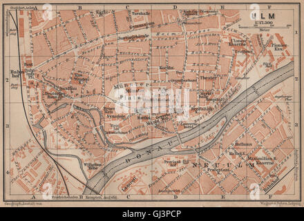 ULM antique town city stadtplan. Baden-Württemberg karte. BAEDEKER ...