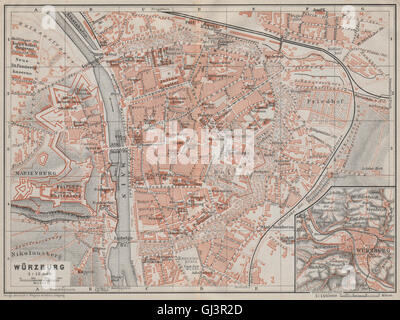 WÜRZBURG town city stadtplan & umgebung/environs. Wurzburg. Bavaria ...