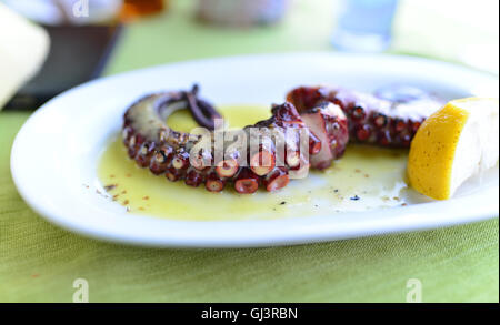 sea food restaurant octopus tentacle plate detail Stock Photo