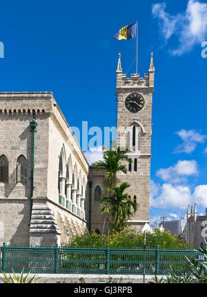 dh Bridgetown BARBADOS CARIBBEAN Parliament building clock tourist Barbado flag architecture tower Stock Photo