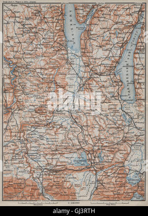 STARNBERGERSEE & AMMERSEE. Weilheim Schongau Murnau Starnberg karte, 1910 map Stock Photo