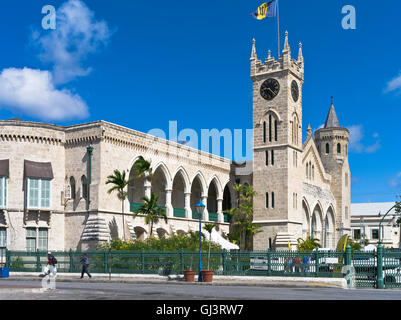 dh Bridgetown BARBADOS CARIBBEAN Parliament building clock Barbado flag tower architecture Stock Photo