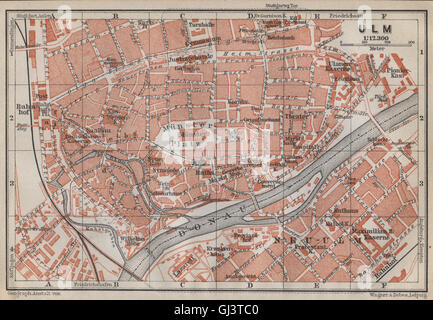 ULM antique town city stadtplan. Baden-Württemberg karte. BAEDEKER ...