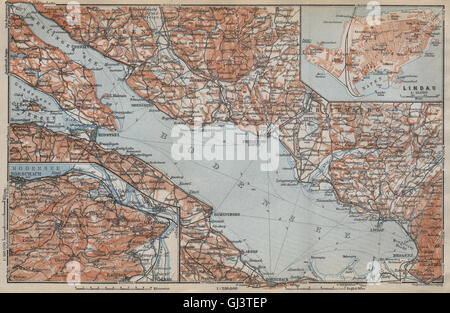 LAKE CONSTANCE inset LINDAU. Konstanz St Gallen Bregenz. Topo-map, 1914 Stock Photo