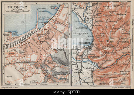 BREGENZ town city stadtplan and environs. Österreich Austria karte ...