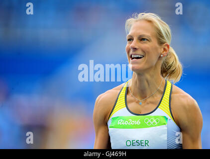 Rio de Janeiro, Brazil. 12th Aug, 2016. Jennifer Oeser of Germany competes in High Jump of Women's Heptathlon of the Athletic, Track and Field events during the Rio 2016 Olympic Games at Olympic Stadium in Rio de Janeiro, Brazil, 12 August 2016. Photo: Michael Kappeler/dpa/Alamy Live News Stock Photo