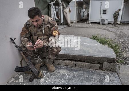Kirkuk, Kurdistan Regional Goverment are, Iraq. 14th Apr, 2016. Asaish soldier at the base close to Kirkuk. © Bertalan Feher/ZUMA Wire/Alamy Live News Stock Photo