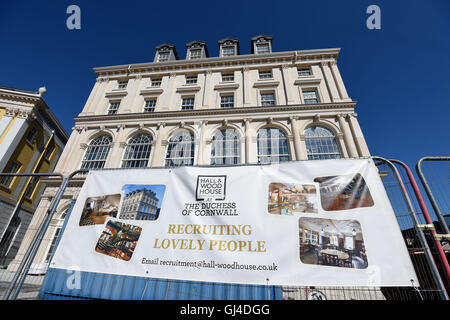 Poundbury, Dorset, UK Poundbury, Dorset, UK. 12th Aug, 2016. Pub, hotel and restaurant named after the Duchess of Cornwall recruiting staff Credit:  Dorset Media Service/Alamy Live News Stock Photo