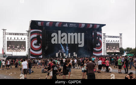 Indie music fans at BBK Bilbao music 3 day festival held annually in July,Basque region,northern Spain. Stock Photo