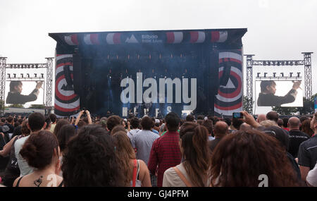 Indie music fans at BBK Bilbao music 3 day festival held annually in July,Basque region,northern Spain. Stock Photo