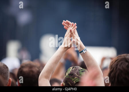 Indie music fans at BBK Bilbao music 3 day festival held annually in July,Basque region,northern Spain. Stock Photo