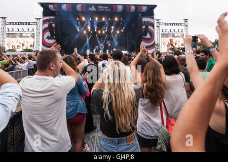 Indie music fans at BBK Bilbao music 3 day festival held annually in July,Basque region,northern Spain. Stock Photo