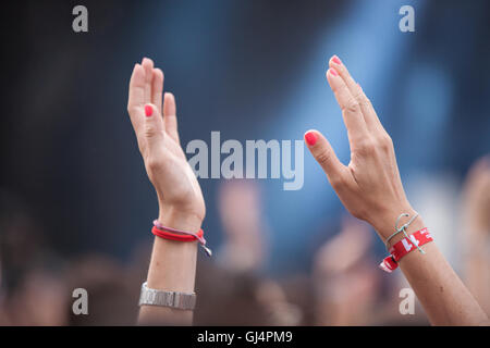 Indie music fans at BBK Bilbao music 3 day festival held annually in July,Basque region,northern Spain. Stock Photo