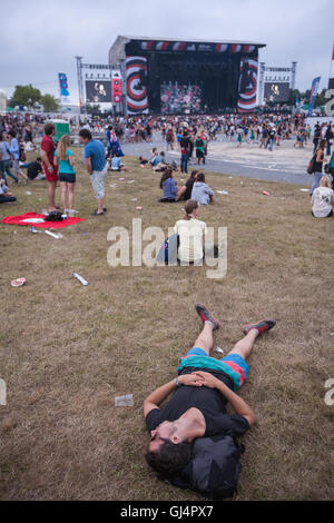 Indie music fans at BBK Bilbao music 3 day festival held annually in July,Basque region,northern Spain. Stock Photo