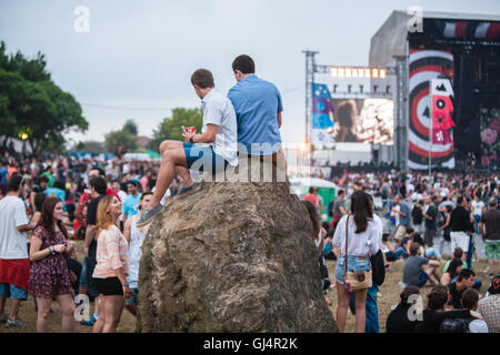 Indie music fans at BBK Bilbao music 3 day festival held annually in July,Basque region,northern Spain. Stock Photo