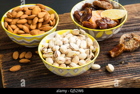 Mix of dried fruits, candied fruits with pistachio and almond nuts Stock Photo