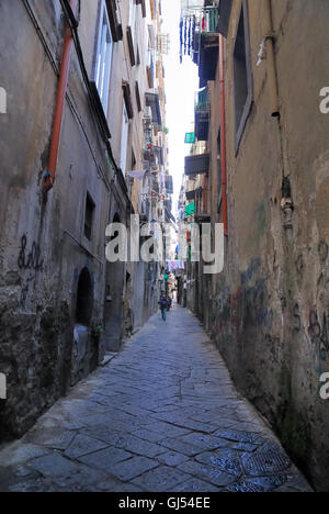 Naples, Italy. The Vico del Fico al Purgatorio is a narrow alley in the historic center. Stock Photo
