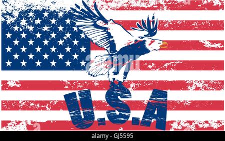 Eagle soaring with usa in grunge illustration. Stock Vector