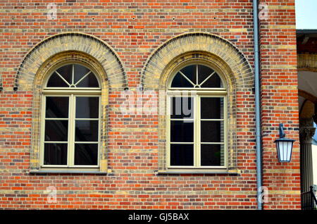 two old windows with bricks and frame Stock Photo